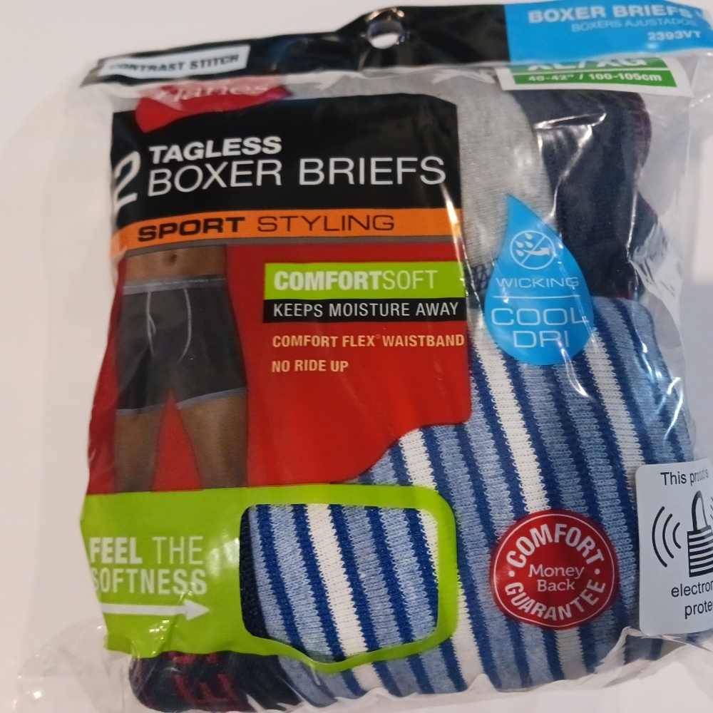 XL Men’s Hanes Tagless Sport Styling Boxer‎ Briefs 2ct Package Contrast Stitch - Picture 5 of 5